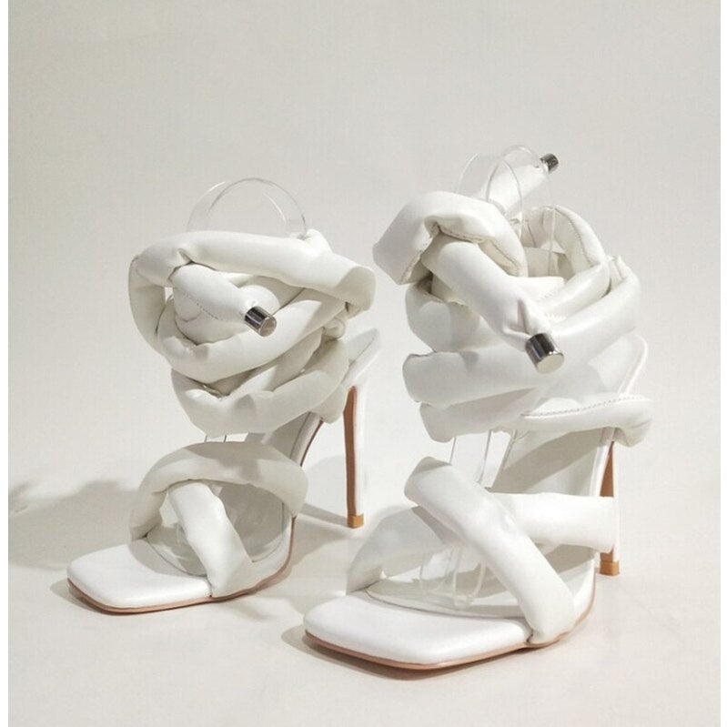 Summer Square Head Slim High Heel Sandals Wrapped Around The Feet Fashion Show Dress 43 Large Women's Sandals