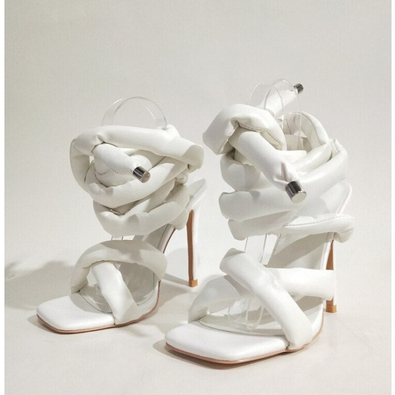 Summer Square Head Slim High Heel Sandals Wrapped Around The Feet Fashion Show Dress 43 Large Women's Sandals