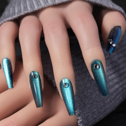 CNHIDS 24Pcs Charming Sparkling Purple Long Coffin False Nail Press On Nail Tips Girl Decoration Crystal Fake Nail With Design