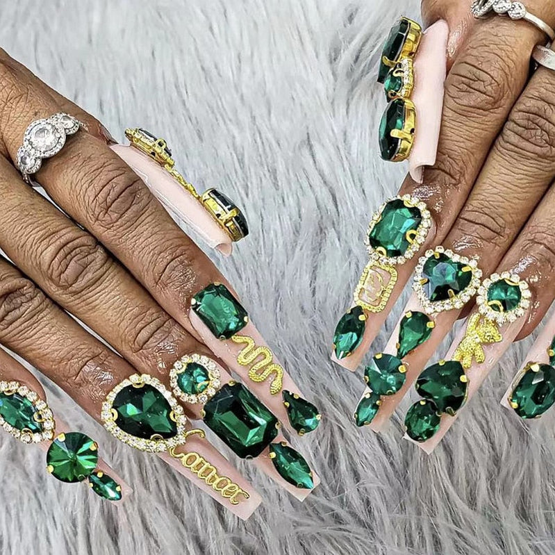 Handmade Luxury 3XL Full Cover False Nail Tips Glittery Rhinestone Press On Nails Y2K Reusable XXL XL Long Fake Nail With Glue Style13 SizeL