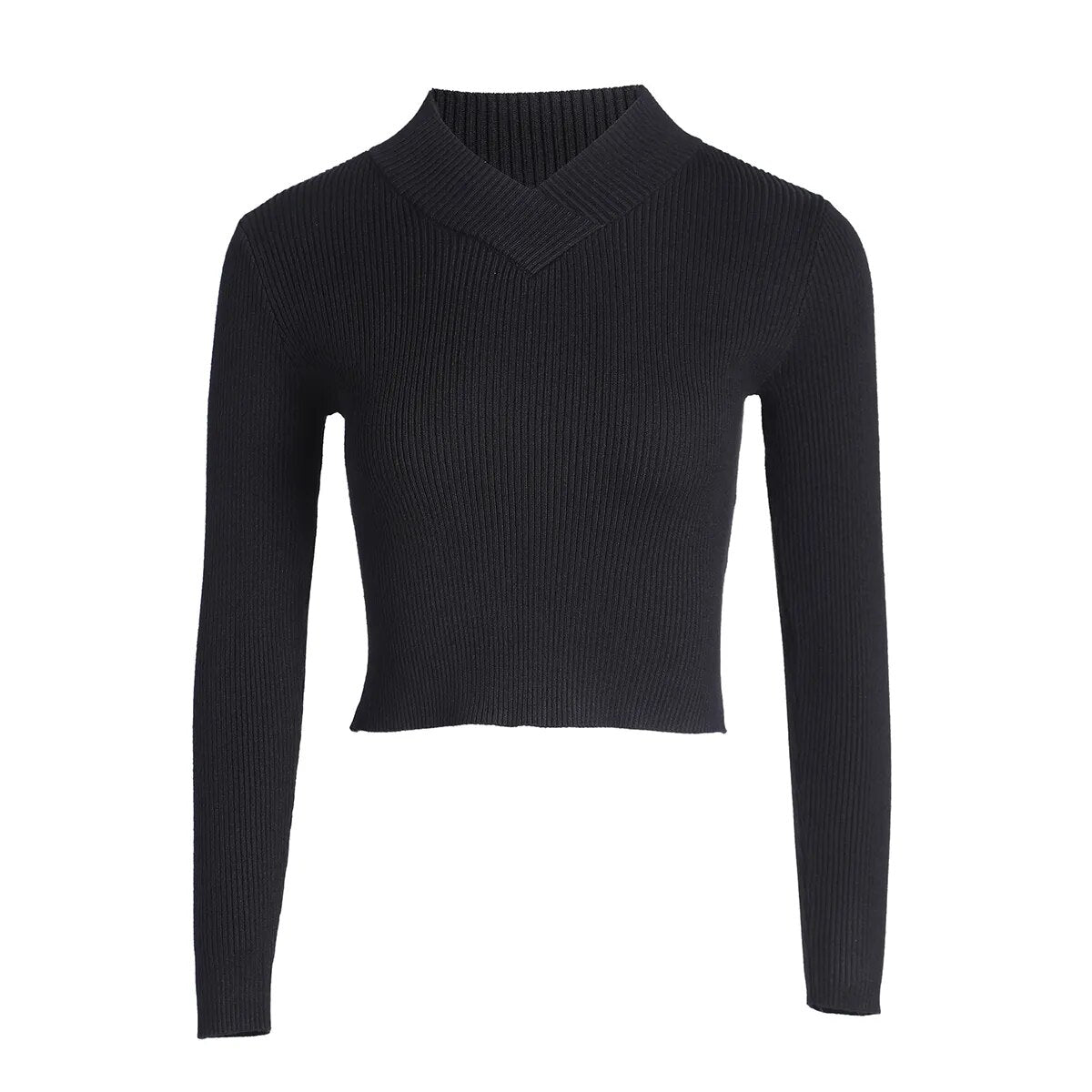 AP V Neck Women Sweater Top 2024 Fall Lady Clothes Black and Quiet Blue Elegance Fitted Style, #2000 Black