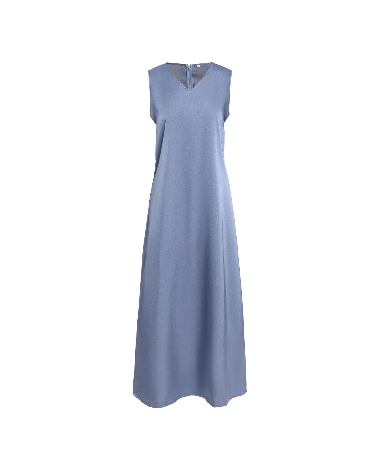 AP V Neck Satin Maxi Dress Rib Modal Mock Neck Fall Women Dress Three Colors Blue Dress