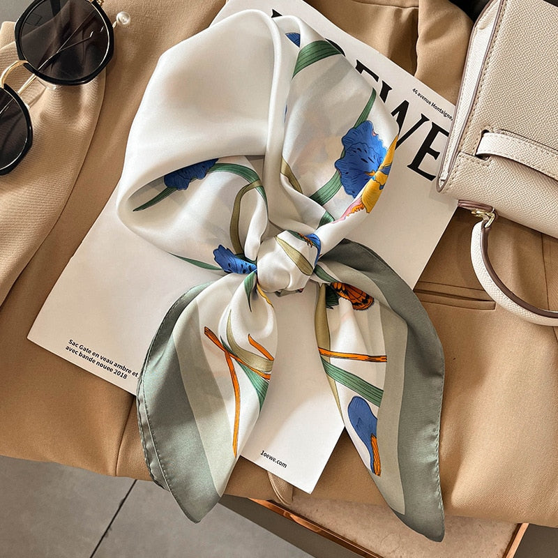 Fashion Hair Scarf for Women Headband Ribbon Satin Silk Square Scarves Lady Wrist Wrap Shawls Design Bandana Foulard W-202-1 70x70