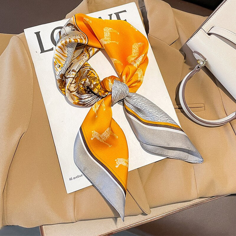 Fashion Hair Scarf for Women Headband Ribbon Satin Silk Square Scarves Lady Wrist Wrap Shawls Design Bandana Foulard W-76-3 70x70