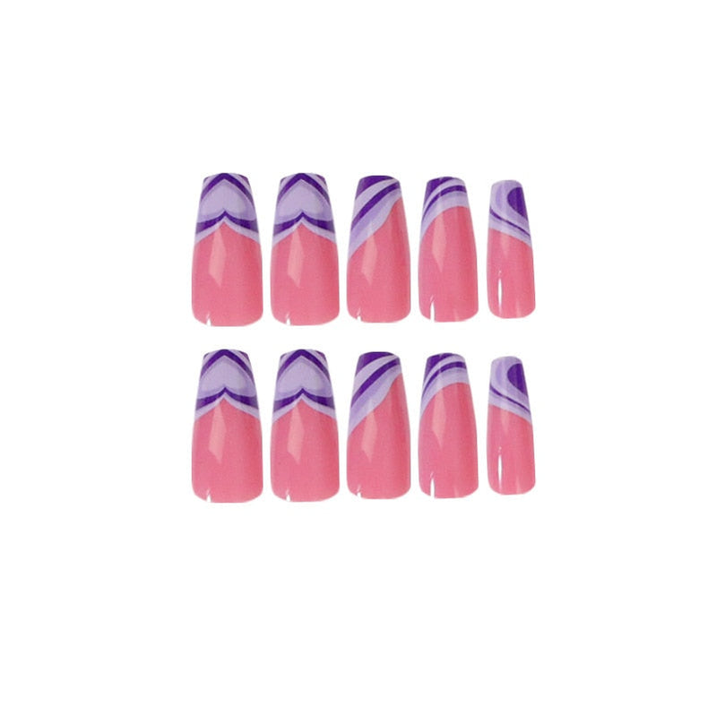 Glossy Pink Wearable Nail Art Blue Rhinestone Extra Long Ballet Detachable Finished False Nails Press on Nails with Glue MT686JP1341