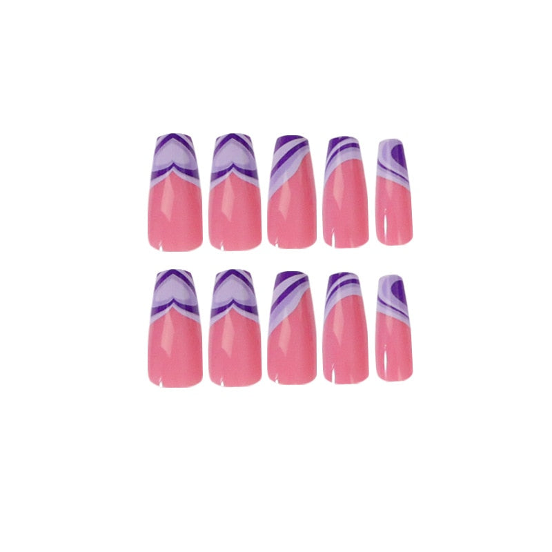 Glossy Pink Wearable Nail Art Blue Rhinestone Extra Long Ballet Detachable Finished False Nails Press on Nails with Glue MT686JP1341