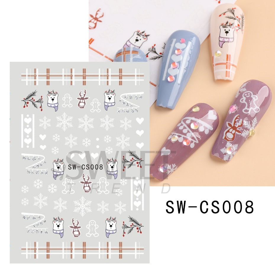 Snow Bird Winter Autumn Nail Art Stickers Maple Leaf Cotton Flower Fall Design Line Adhesive Sliders Manicure Decoration JINO-48 SW-CS008