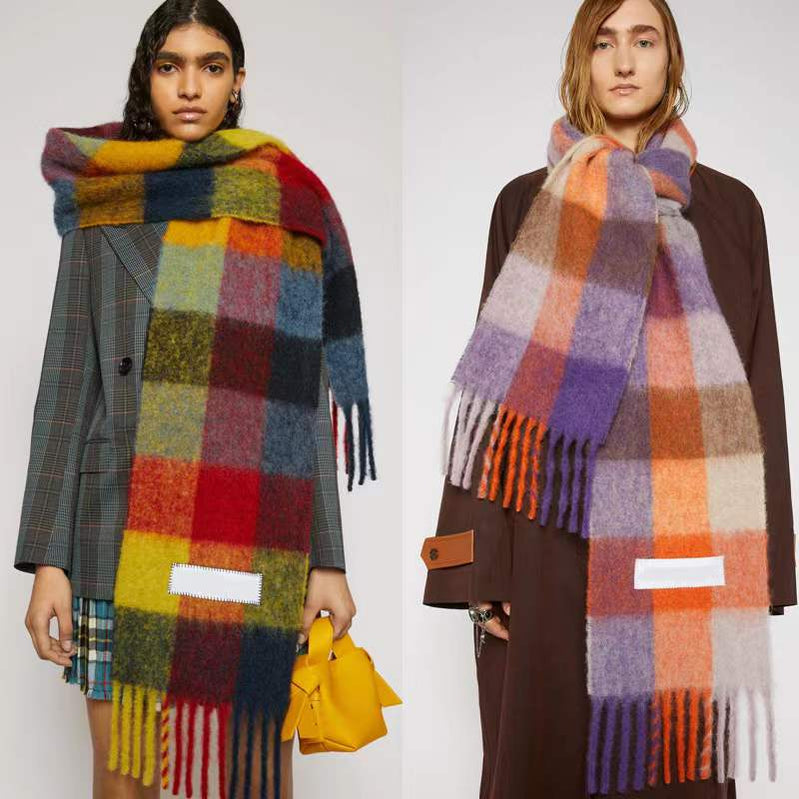 New Scarf Autumn and Winter Multicolor Thickened Plaid Scarf The Same Length Warm Shawl For Men and Women Scarves