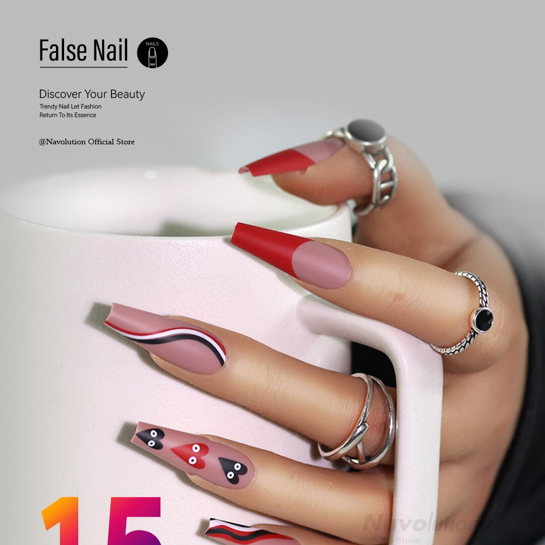 Navolution 24Pcs/Set DIY Manicure Wearable Fake Nails press on Detachable Finished Fingernails Ballet Square Head Almond Short 15