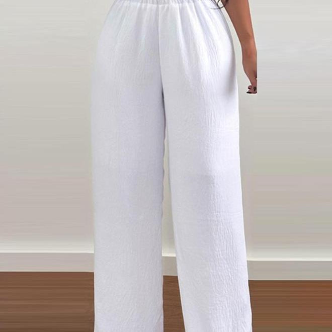 Jumpsuits for Women Spring Fashion Off Shoulder Casual Plain Short Sleeve Shirred Waist Daily Long Wide Leg Jumpsuit