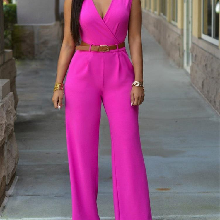 Newly Women Jumpsuit Lady Sleeveless Romper Female jumpsuit Bodysuit Bodycon Party Streetwear Outfit Clothes Party Playsuit Pink