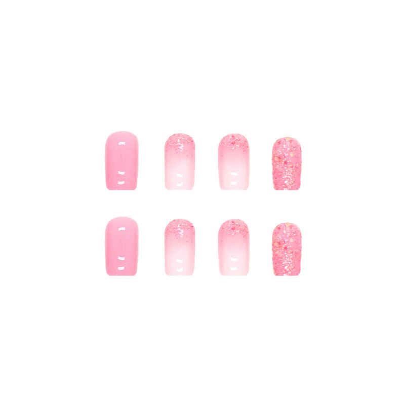 Fake Nails Art Gel Tips Full Cover 24pcs Pink Shiny Shards With Press Glue Design Clear Short Ballet False Nails Press On
