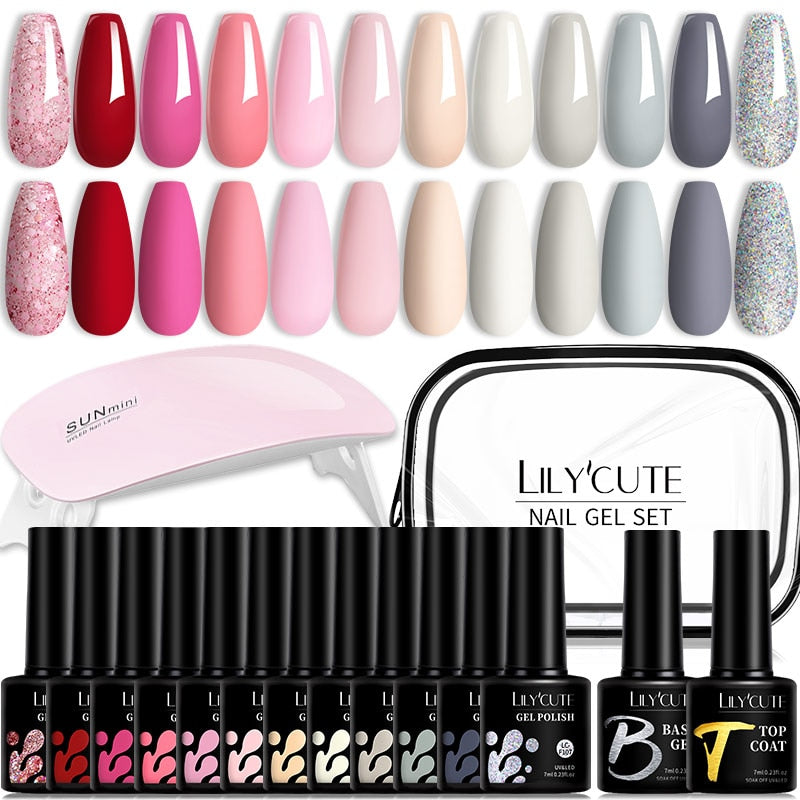 LILYCUTE 12PCs 7ml Spring Macaron Nail Gel Polish Set Semi Permanent UV Gel For Manicure Soak Off Gel Nail Polish Kit Varnishes 229381