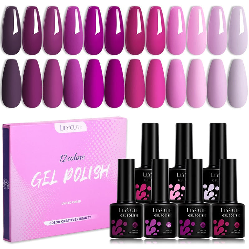 LILYCUTE 12PCs 7ml Spring Macaron Nail Gel Polish Set Semi Permanent UV Gel For Manicure Soak Off Gel Nail Polish Kit Varnishes 56874-2