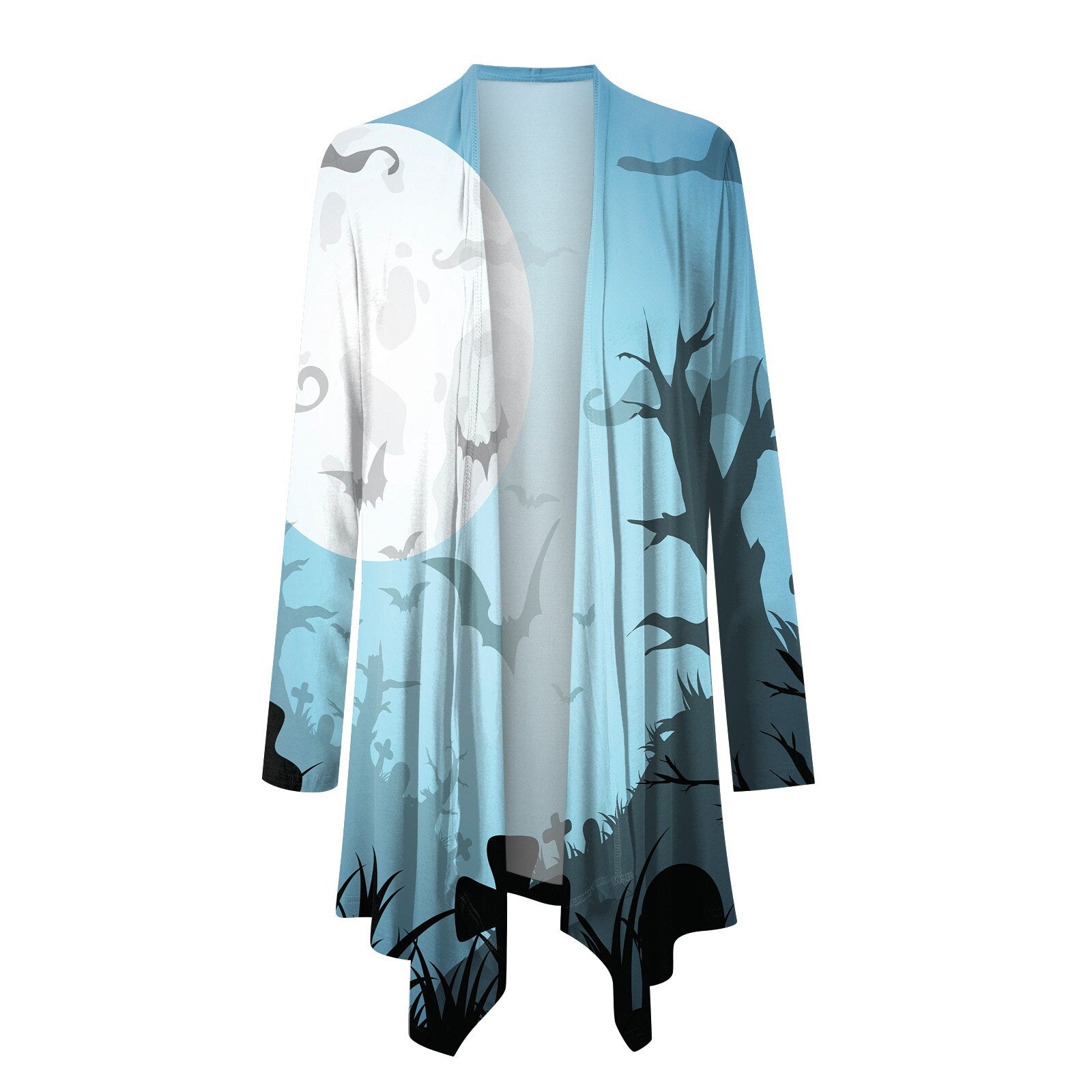 Halloween Printed Cardigan Women Casual Ghost Cat Cartoon Festival Fashion Long Sleeve Casual Cardigan Jacket Coat Top Jersey