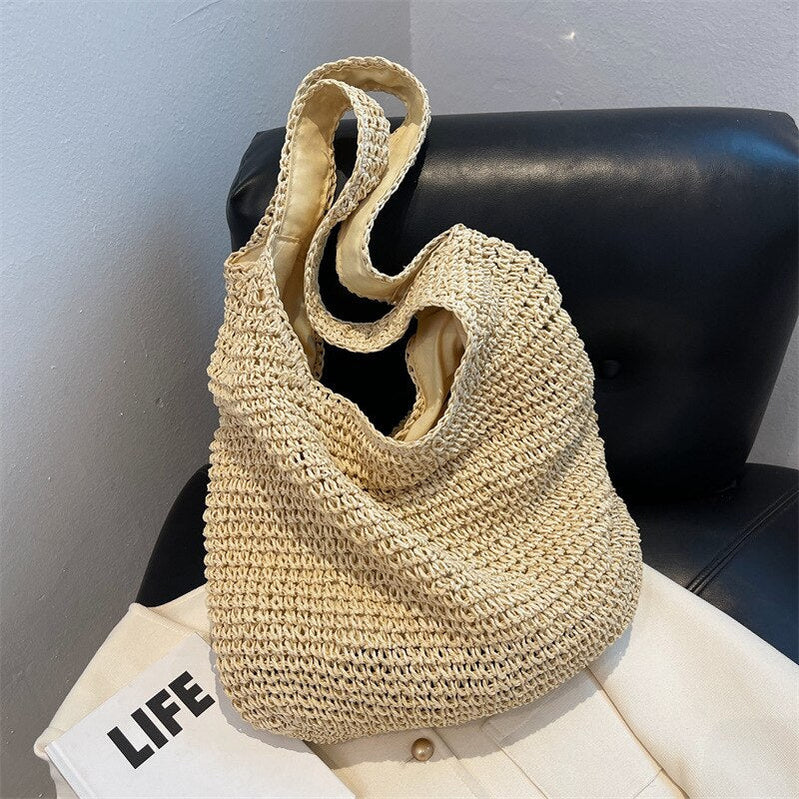 Women's Bag Soft Straw Bag Casual Long Woven Shoulder Bag Popular Light Travel Beach Bag