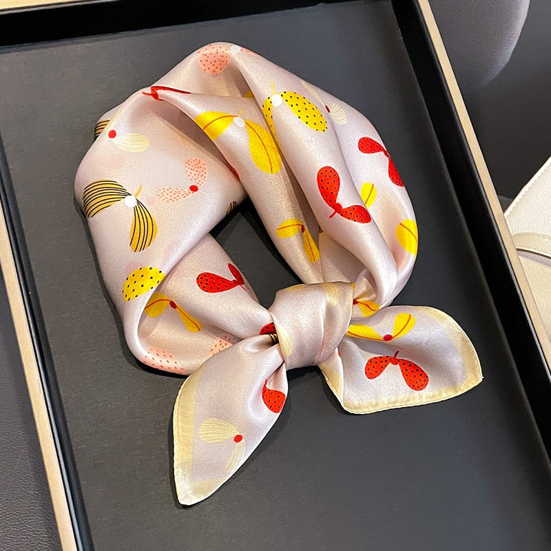 53cm Real Silk Nature Scarf Women Neckerchief Foulard Bandana Small Hairbands Fashion Floral Neck Ties for Office Lady New ZS-274-2 53x53cm