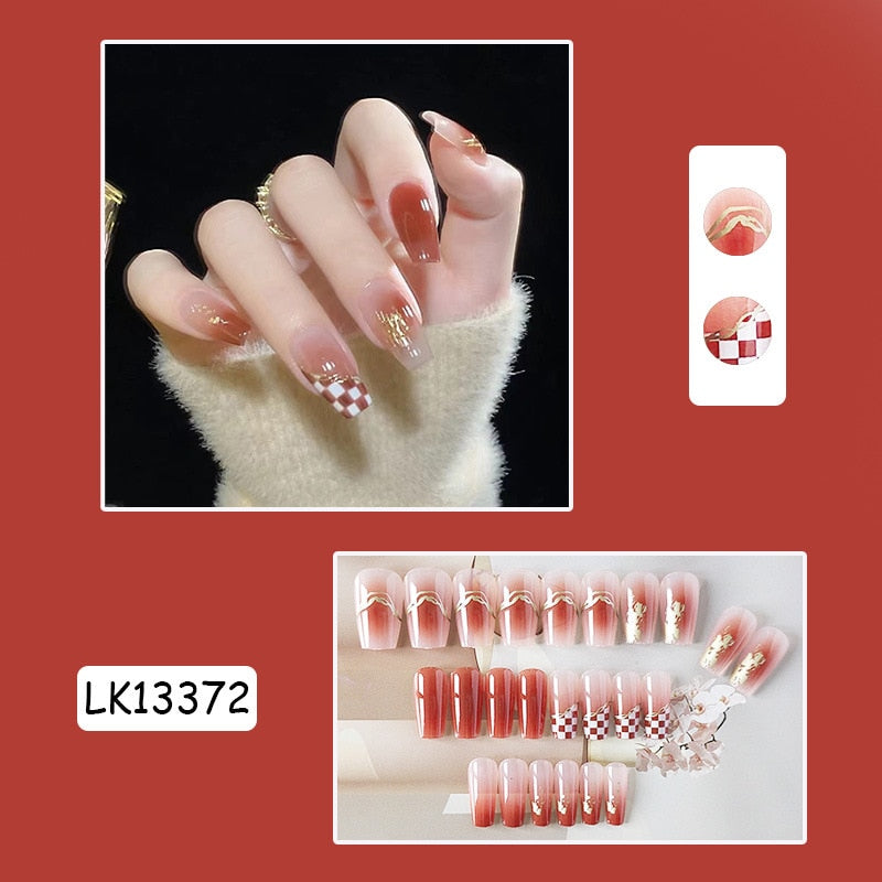 Y2k Fake Black Nail Long Ballet Reusable Adhesive Acrylic Press on set Nails Dark Acrylic Artificial False Nails Arts Tips 24pcs 13372