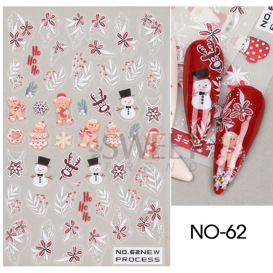 Snow Bird Winter Autumn Nail Art Stickers Maple Leaf Cotton Flower Fall Design Line Adhesive Sliders Manicure Decoration JINO-48 NO-62