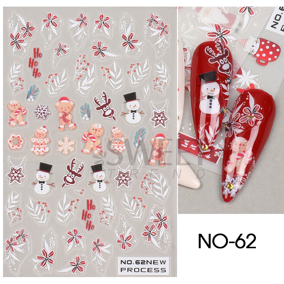 Snow Bird Winter Autumn Nail Art Stickers Maple Leaf Cotton Flower Fall Design Line Adhesive Sliders Manicure Decoration JINO-48 NO-62