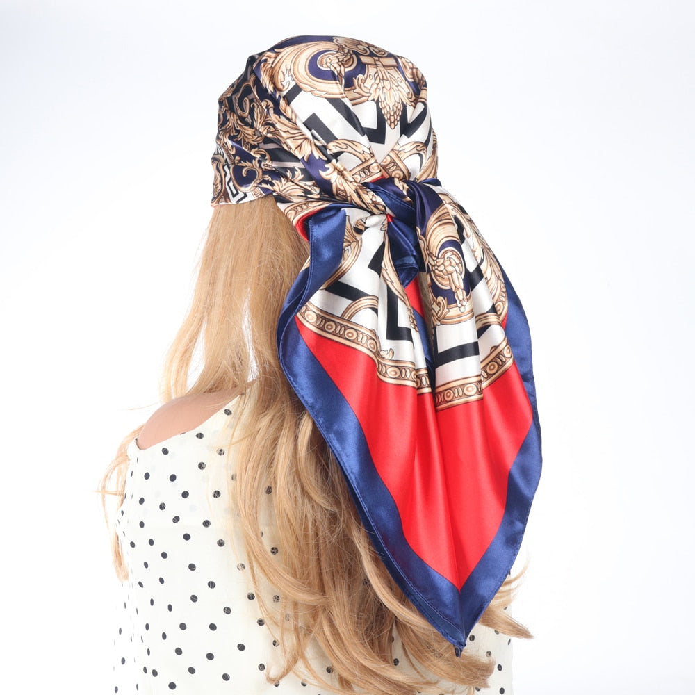 Silk Scarves Luxury Brand Spring Summer Women Head/Hair Scarf 90X90cm Fashion Hijab Bandana Cheveux Foulard Femme BK50-18 90X90CM