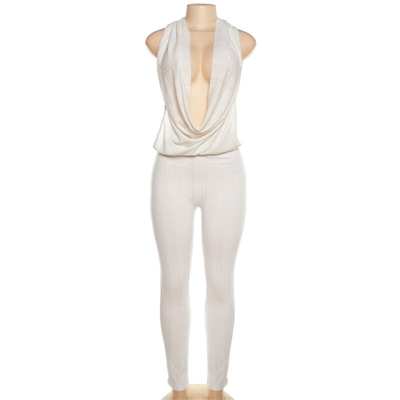 Sexy Low Collar Hanging Neck Sleeveless Slim Fit High Waist Jumpsuits Women Summer Casual Backless Solid Crumpled Overalls