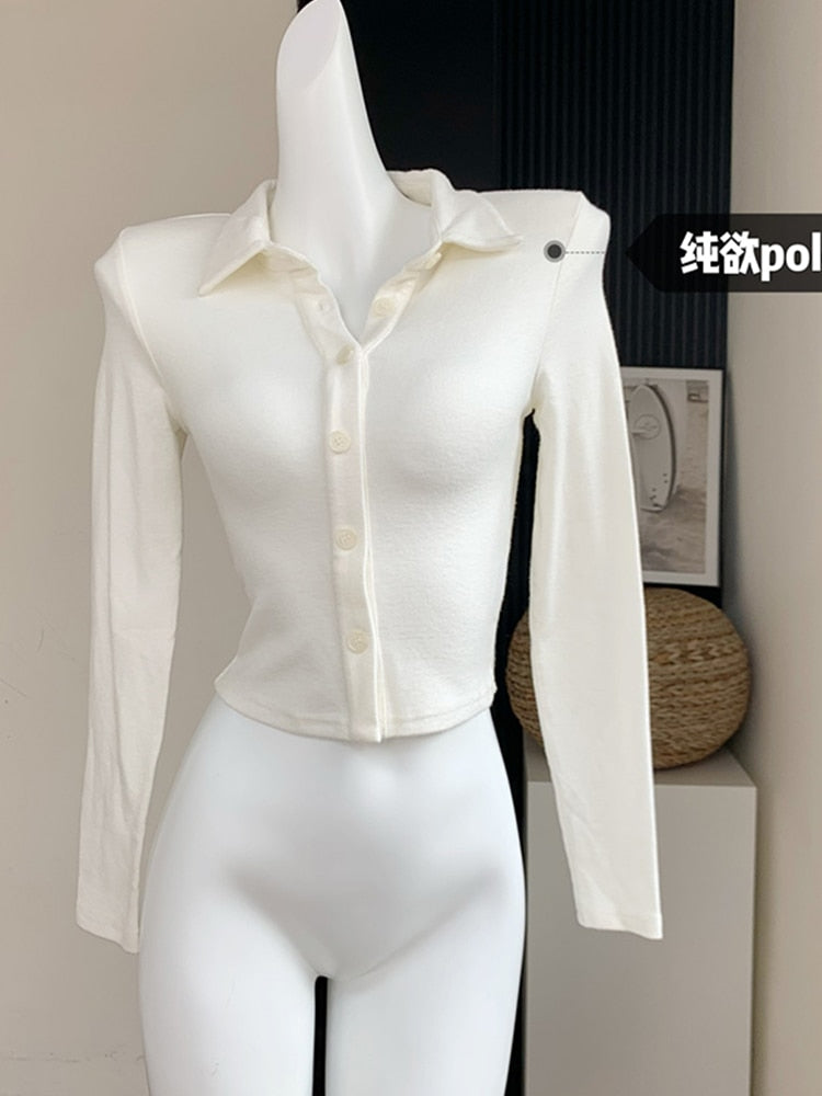 Korean Y2k Two Piece Sets Fall Outfits Office Women Skirt Sets Lapel Cardigan Crop Tops + Suspender Mini Skirt Elegante Clothes