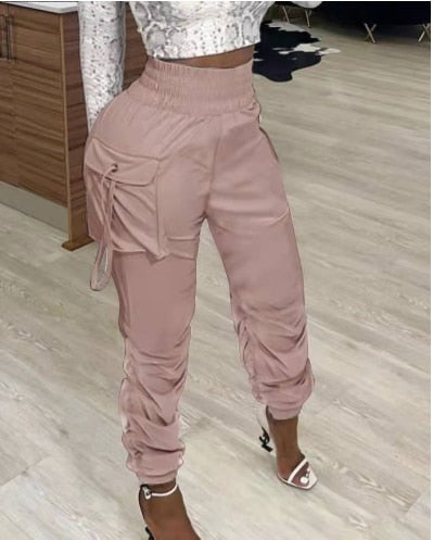 Women's Pants Spring Fashion Pocket Design Casual Ruched Plain Daily Long Cargo Pants Y2K Clothes C