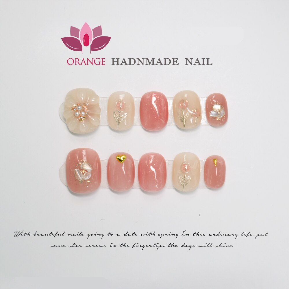 Handmade pressed on nails Short Reusable Decoration Fake Nails Design Full Cover Artificial Manicuree Wearable Orange Nail Store