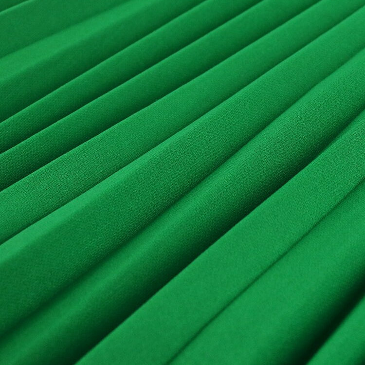 Women Pleated Midi Dresses Short Sleeve Ruffles Elegant Green Yellow A Line Spring Summer Chic Fashion Gown Party Birthday Robes