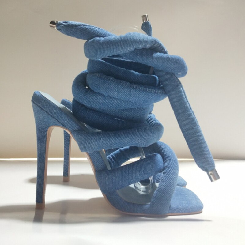 Summer Square Head Slim High Heel Sandals Wrapped Around The Feet Fashion Show Dress 43 Large Women's Sandals