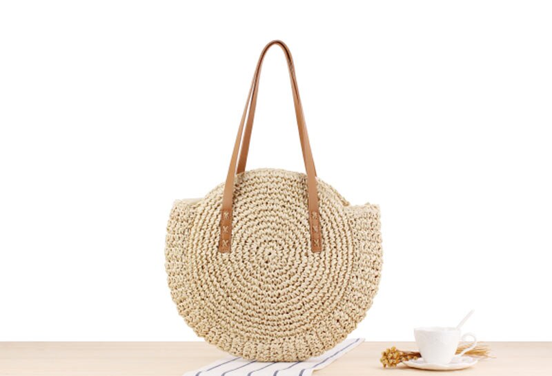 Round Straw Bags for Women Rattan Bag Handmade Woven Beach CrossBody Bag Female Message Handbag Totes D
