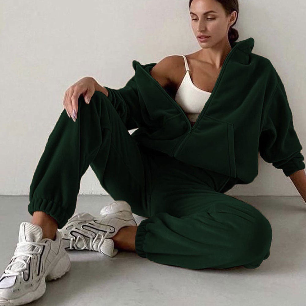Autumn Winter Women's Brand Velvet Fabric Tracksuits Hoody Track Suit Hoodies And Pants Oversized Sportswear Two Pieces Set