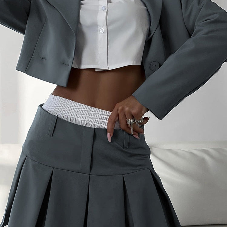 Casual Two Piece Sets Women's Fall Outfits New Black Matching Sets With Skirt And Blazer Cropped Top Suit For Women