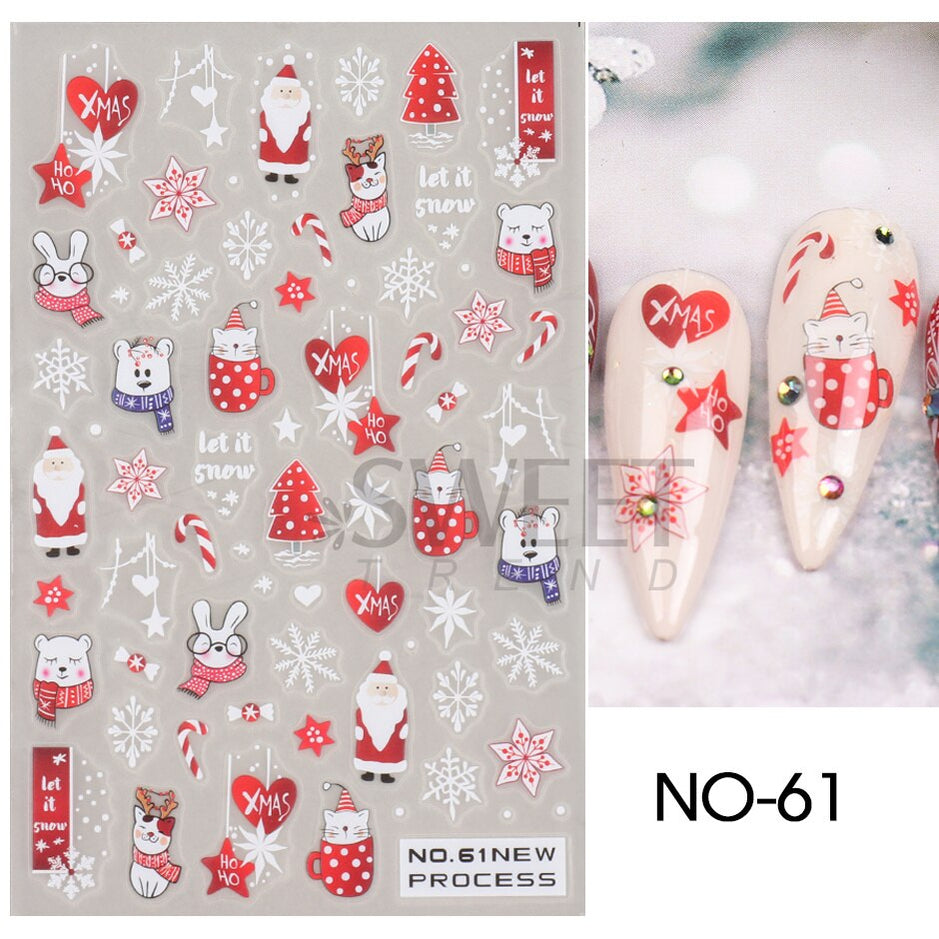 Snow Bird Winter Autumn Nail Art Stickers Maple Leaf Cotton Flower Fall Design Line Adhesive Sliders Manicure Decoration JINO-48 NO-61