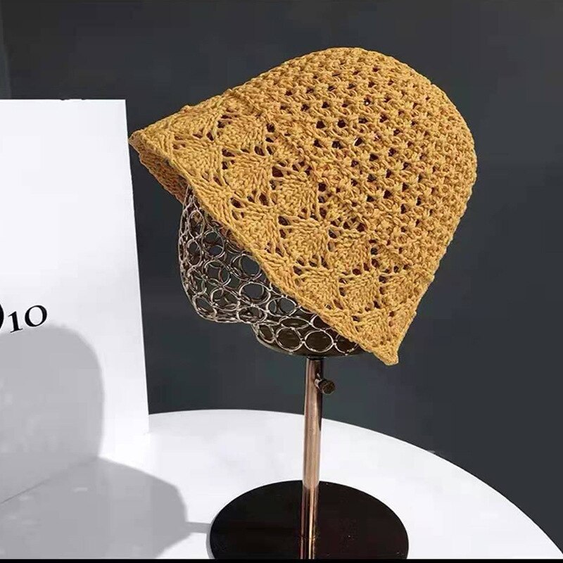 Sunscreen Hat Women's Net Red ins Korean Bucket Hat Hollow out Fisherman Basin Hat Outdoor Knitted Sun Shield Hat 19 55-58CM
