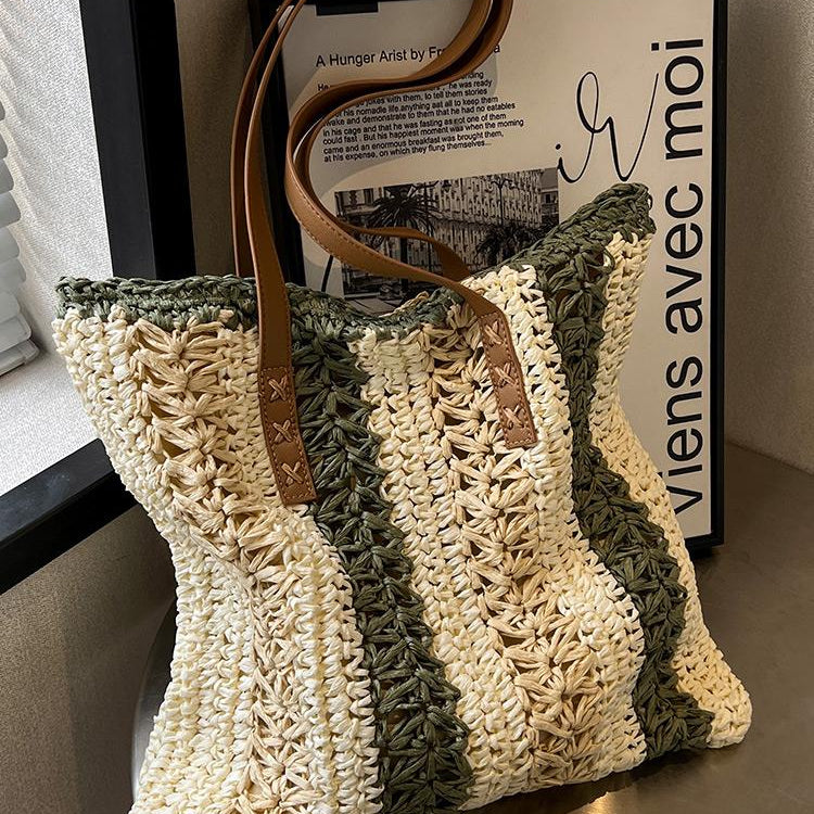Casual Large Capacity Straw Woven Tote Shoulder Bags For Women Luxury Designer Beach Ladies Handbags