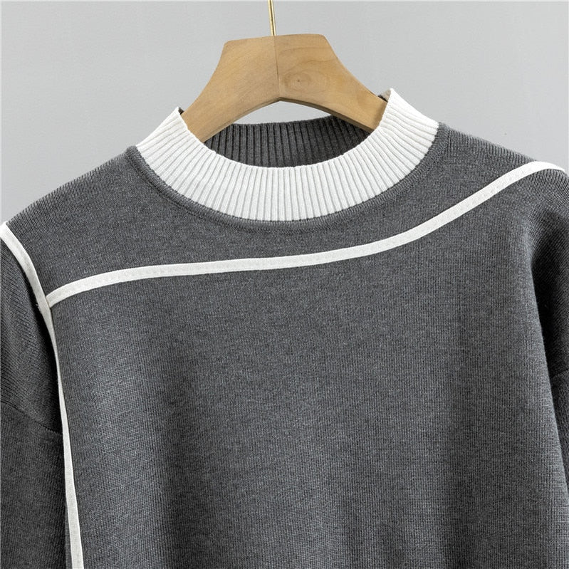 Autumn Runway 2 Pieces Set Knitted Long Sleeve Pullovers Sweater Casual Patchwork Fashion Women Tops and Pants Suits Spring