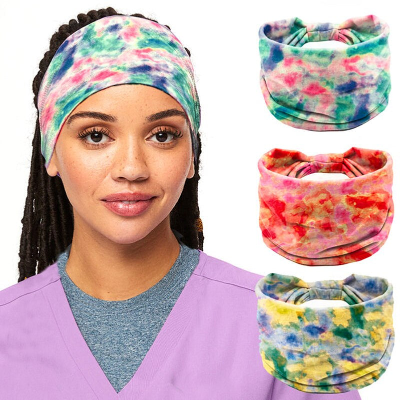 New Tie Dye Turban Sport Hair Sweatband for Women Men Colourful Knot Stretchy Wide Headbands Yoga Bandana Hairbands Bandages
