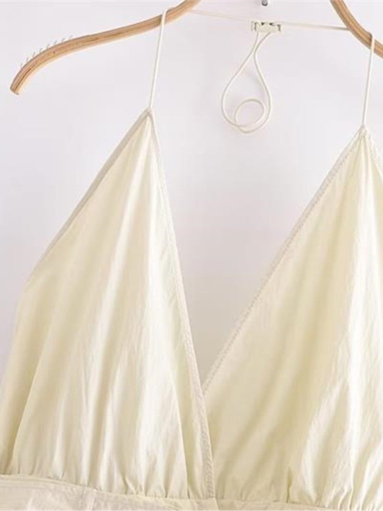 Summer Women Fashion Safari Style Halter Jumpsuit Sexy V-Neck Backless Stretch High Waist Jumpsuits Female Solid Pocket Bodysuit