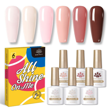 BORN PRETTY 10ml Nude Pink Gel 6PCS Nail Polish Set Milky Jelly Pink Transparent Serise Soak Off UV LED Nail Gel Varnish Kit