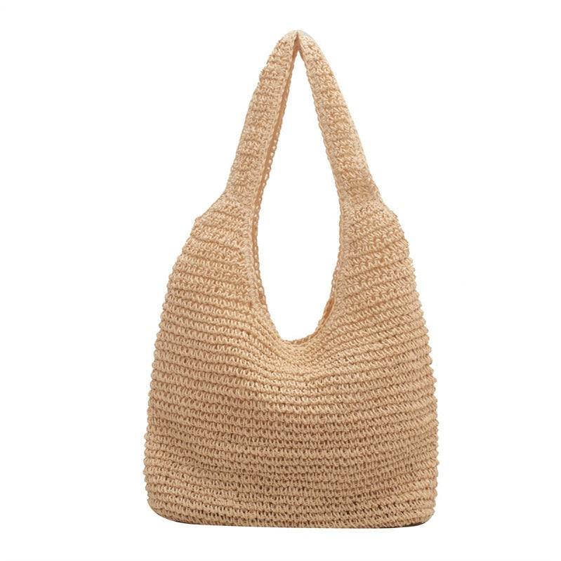 Women's Bag Soft Straw Bag Casual Long Woven Shoulder Bag Popular Light Travel Beach Bag khaki Spain