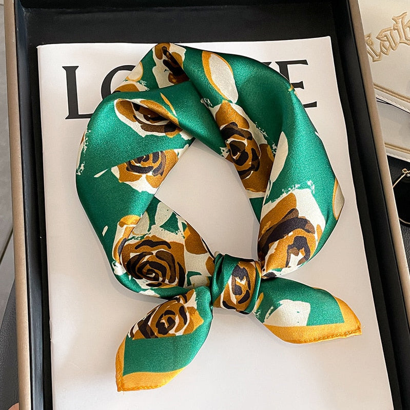 53cm Real Silk Nature Scarf Women Neckerchief Foulard Bandana Small Hairbands Fashion Floral Neck Ties for Office Lady New ZS-21 53x53cm