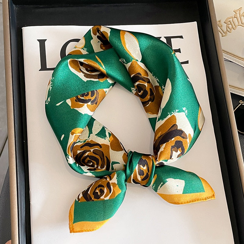53cm Real Silk Nature Scarf Women Neckerchief Foulard Bandana Small Hairbands Fashion Floral Neck Ties for Office Lady New ZS-21 53x53cm