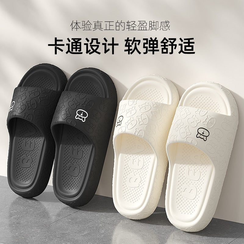 Outdoors Summer Women Men Flat Thick Platform Slippers Non-Slip Cartoon Home Bath Sandals Beach Slides Couples Ladies Shoes
