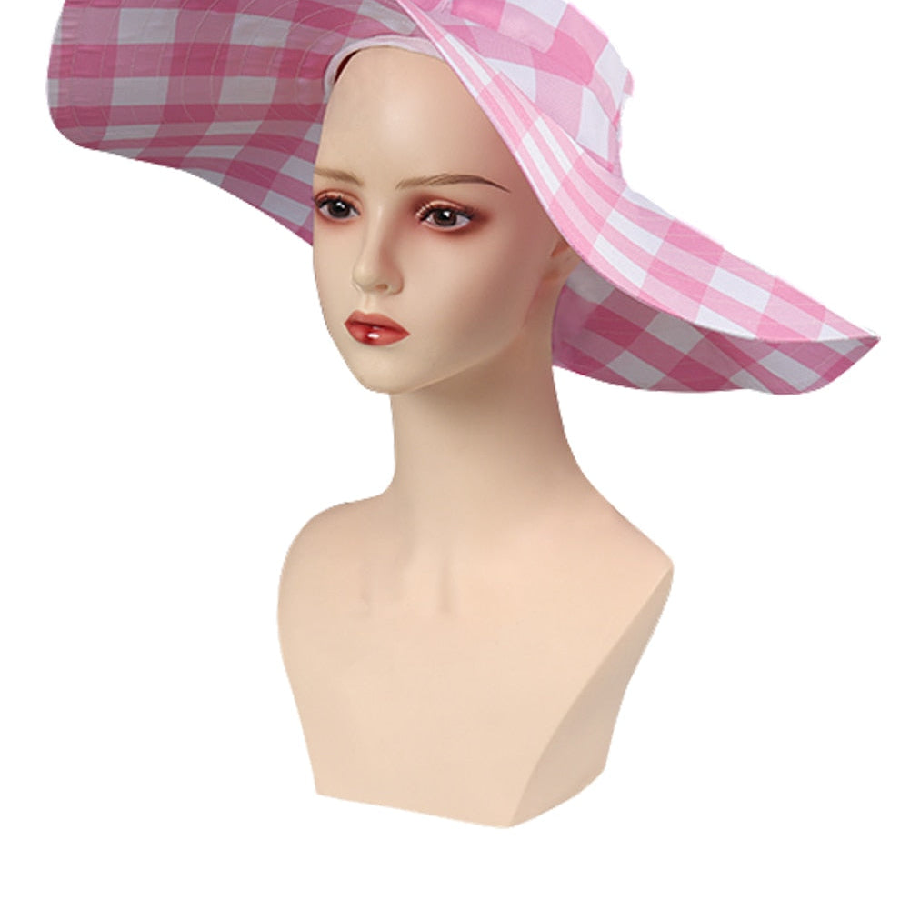 Margot Cosplay Kawaii Pink Plaid Dress Women Costume Movie Barbei Roleplay Fantasia Halloween Party Clothes For Disguise Only Hat
