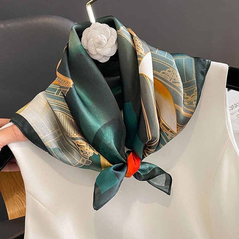 53cm Real Silk Nature Scarf Women Neckerchief Foulard Bandana Small Hairbands Fashion Floral Neck Ties for Office Lady New ZS-308 53x53cm