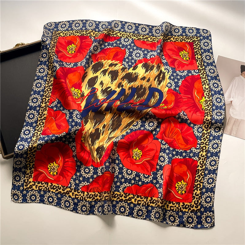 Fashion Wraps Satin Hijab Luxury Square Scarf for Women Hair Bands Ribbon Headband Silk Shawl Neckerchief Female Bandana FJ719-3
