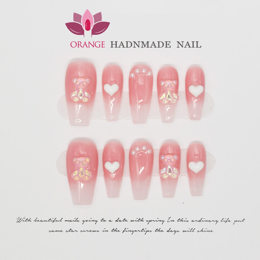 Handmade Y2k Fake Nails Press On With Design Full Cover Medium Coffin Wearable Artificial Acrylic Nails XS S M L Size For Girl Spain