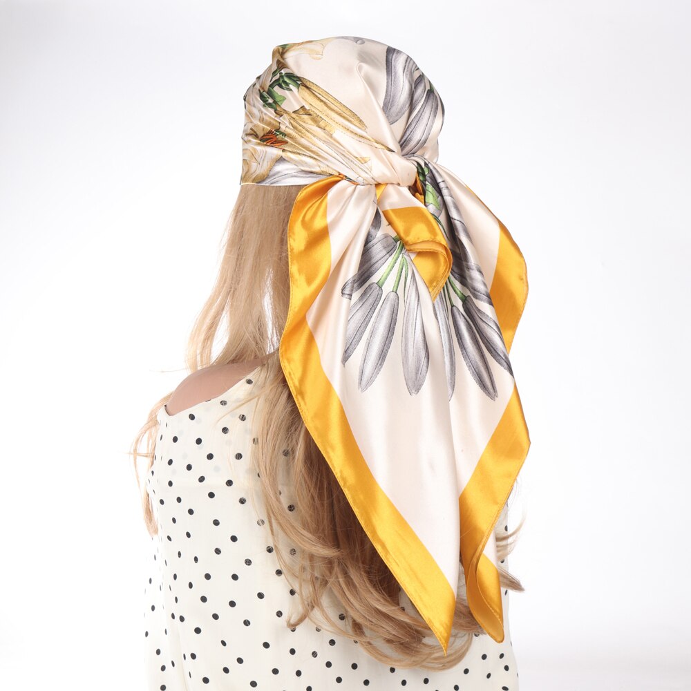 Silk Scarves Luxury Brand Spring Summer Women Head/Hair Scarf 90X90cm Fashion Hijab Bandana Cheveux Foulard Femme BK50-21 90X90CM